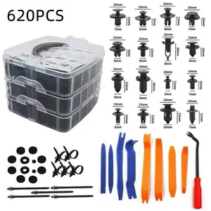620PCS Car Retainer Clips Kit, 16 Most Popular Sizes Auto Push Pin Rivets Set with Fastener Remover, Trim Removal Tool Set for Bumper