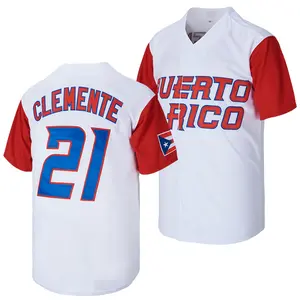 World Cup Men's PUERTO RICO #9 #21 CLEMENTE baseball Jersey black white Honor the Legacy Caribbean Baseball Icon Style Sewing embroidery 100% polyester V-neck with buttons S-3XL large size outdoor sports tops Fan vintage clothes
