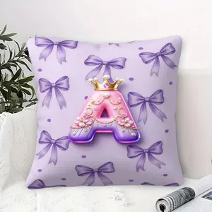 Purple 3D Letter A-Z Crown Throw Pillow 1 Pc with Insert, Soft Comfortable Square Cushion with Zipper Closure for Sofa Chair & Bedroom, Exclusive Customization with Initials Gift, Princess Style Home Decor