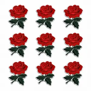 9PCS Gorgeous Rose Patch 🌹 Self-Adhesive Stickers – Embroidered Red Flower Design for Customizing Clothes, Bags & More Embroidered Floral Design