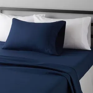 Lightweight Super Soft Wrinkle-Free Breathable Brushed Microfiber 3-Piece Fitted Sheet Set with 14-Inch Deep Pockets, Twin XL, Navy Blue, Solid
