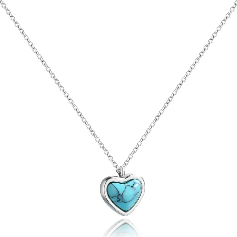 Turquoise Necklace for Women, Silver Heart Western Bohemian Style Jewelry as Anniversary Gifts, Western Turquoise Pendant Natural Stone Crystal Necklaces for Girls as Birthday Gifts-