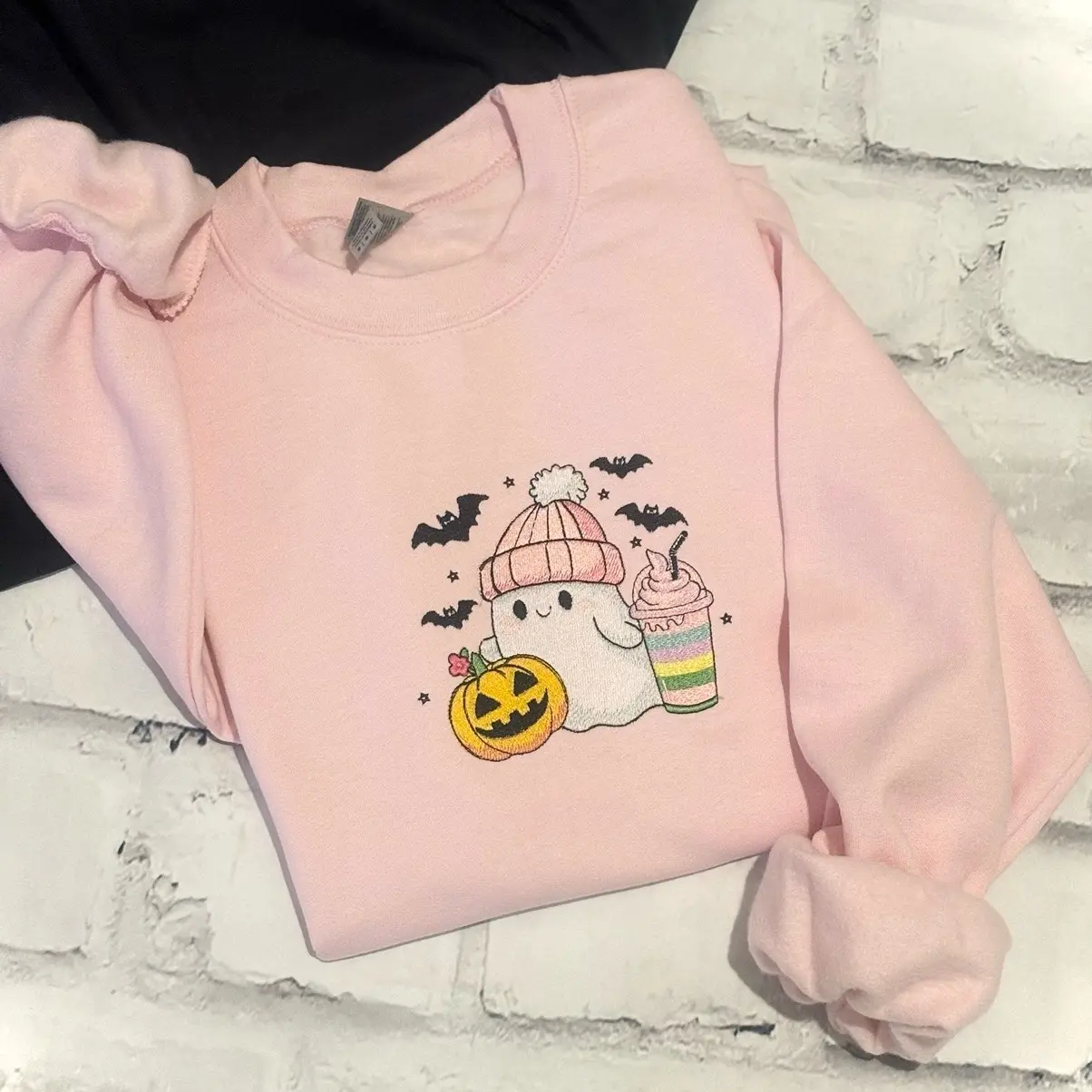 Rainbow Coffee Ghost Halloween Sweatshirt, Rainbow Halloween Sweatshirt, Cute Ghost Sweatshirt