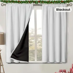 2pcs 100% Blackout Curtains 2 Panels Set Rod Pocket Full Light Blocking Thermal Insulated Drapes for Bedroom Living Room Privacy Protect Solid Color Window Treatment
