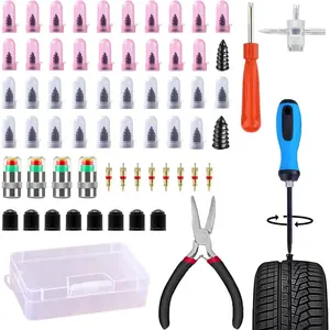 Tire Plug Kit, 64 count Tire Repair Rubber Nails Kit, Screw in Tire Plugs with 2 Sizes, Tire Caps with  Gauge,  Self-Service Tire Repair for , , , ATV, Tractor