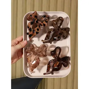 4pcs bow hairpin simple casual ladies hair clip, daily matching clothes travel photo leopard pattern, style diversity four seasons universal retro elegant, Barrettes