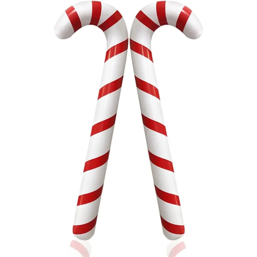 2-Pcs Large Size Striped Inflatable Candy Cane Balloons - Christmas Aesthetic, Durable, Easy to Use Holiday Party Props for Occasion Parent-Child Pool Floats & Home Outdoor Decorations, Playful