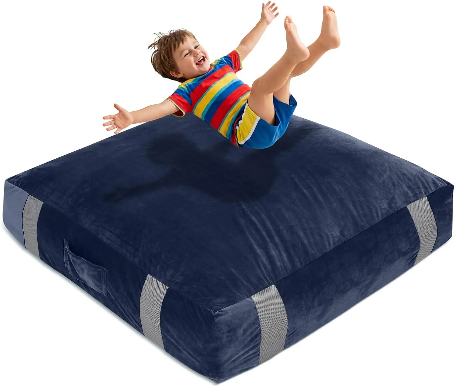 FBSPORT Kids' Crash Sensory Pad Tumbling Mat - 4" EPE Foam, Washable Velvet Cover, for Autistic Kids Therapy, Jump & Play