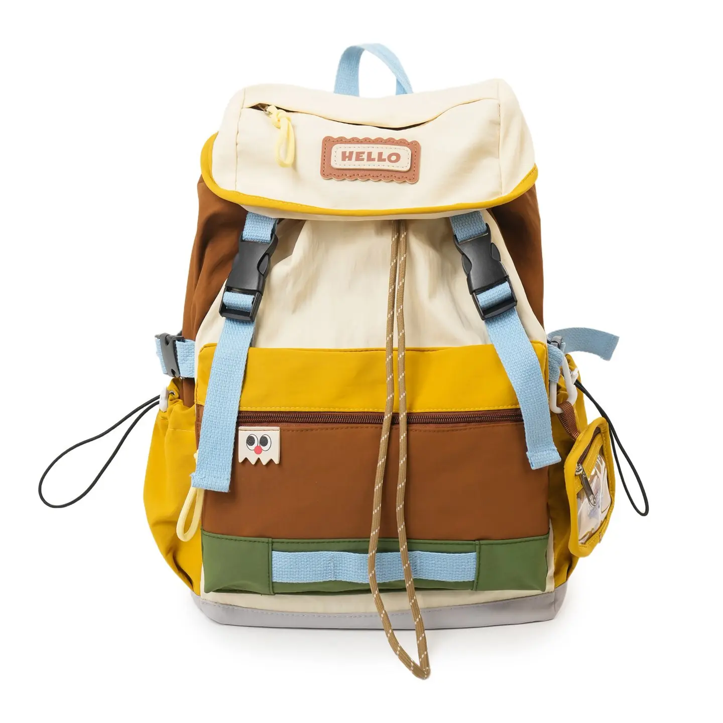 Women's Aesthetic Color-Block Drawstring Backpack - Large-Capacity Casual Rucksack for Teen Girls (School & Travel Use)