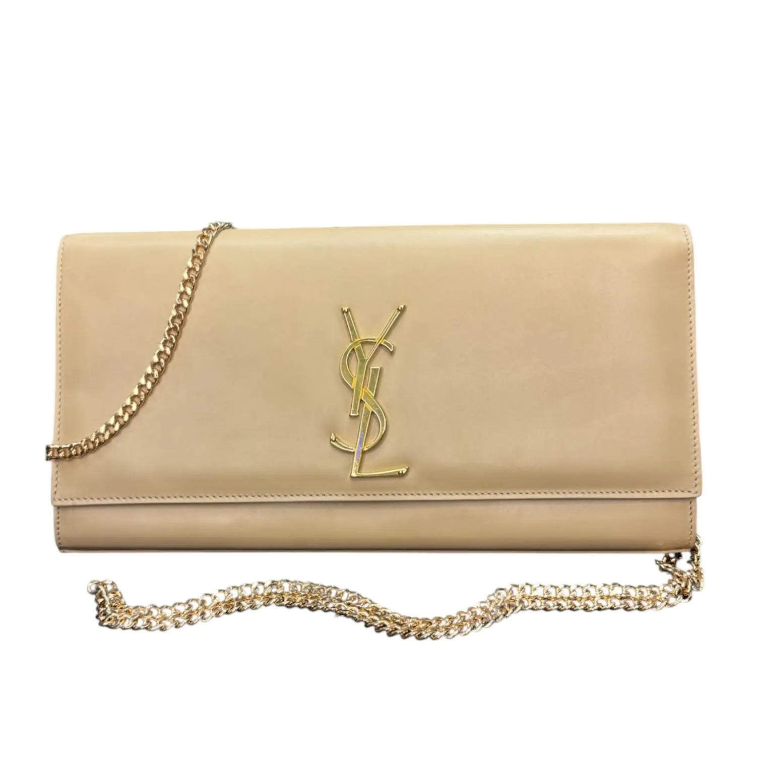 Pre-owned Yves Saint Laurent leather Crossbody bags SAINT LAURENT Beige Calfskin Kate Clutch with Chain