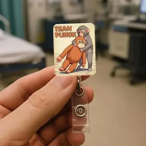 Team Punch Badge Reel, Baby Monkey Punch ID Holder, Viral Emotional Plush Monkey, Animal Lover Gift