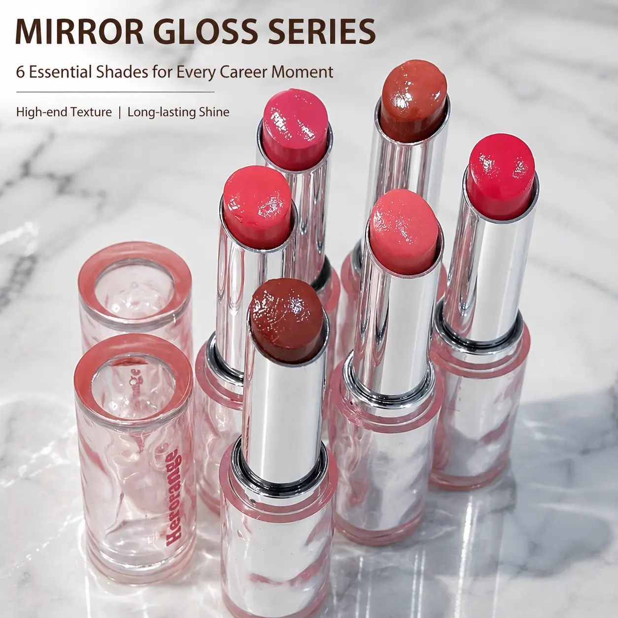 HERORANGE 6-Piece Glossy Lip Tint Set | 3-in-1 Moisturizing Mirror Shine & High Pigment. Transfer-Proof & Long-Lasting. Deep Brown Rose True Red Shades - Vegan Cruelty-Free for All Skin Tones. The Perfect K-Beauty Gift Set for Women! #lipcombo #kbeauty