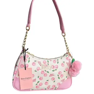 Juicy Couture Cherry Girl Pink/White Women's Shoulder Bag, Fashion Elegant Women's bag with Cherry Charm.