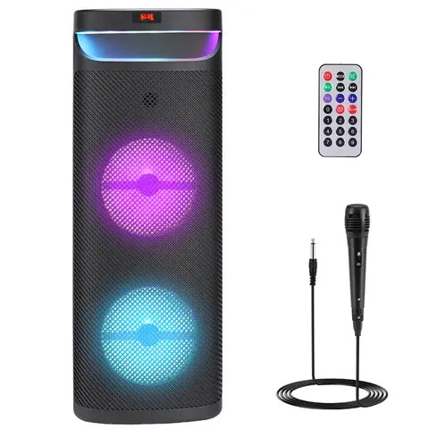 10" Deep Bass Dual Bluetooth PA Speaker with 1800mAh Rechargeable Battery, Colorful Light Show, Portable Wireless Design, DJ Karaoke Function, TWS Pairing, FM Radio, Remote Control, Microphone, MP3/USB Compatibility, Audio Subwoofer