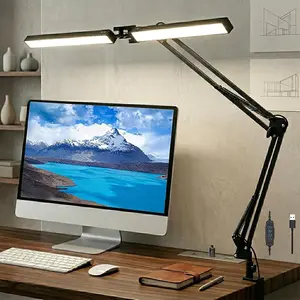 Double Head LED Desk Lamp For Home Office - 2400LM Ultra Bright Desk Light -Eye Caring Desk Lamp with Clamp - 3 Colors 10 Brightnes Adjustable Office Lamp - Easy Installation - Black