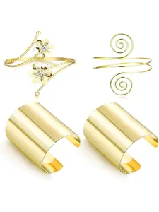 4PCS Gold Plated Arm Cuff Upper Arm Band Cuff Bracelet Jewelry Armband Set Adjustable