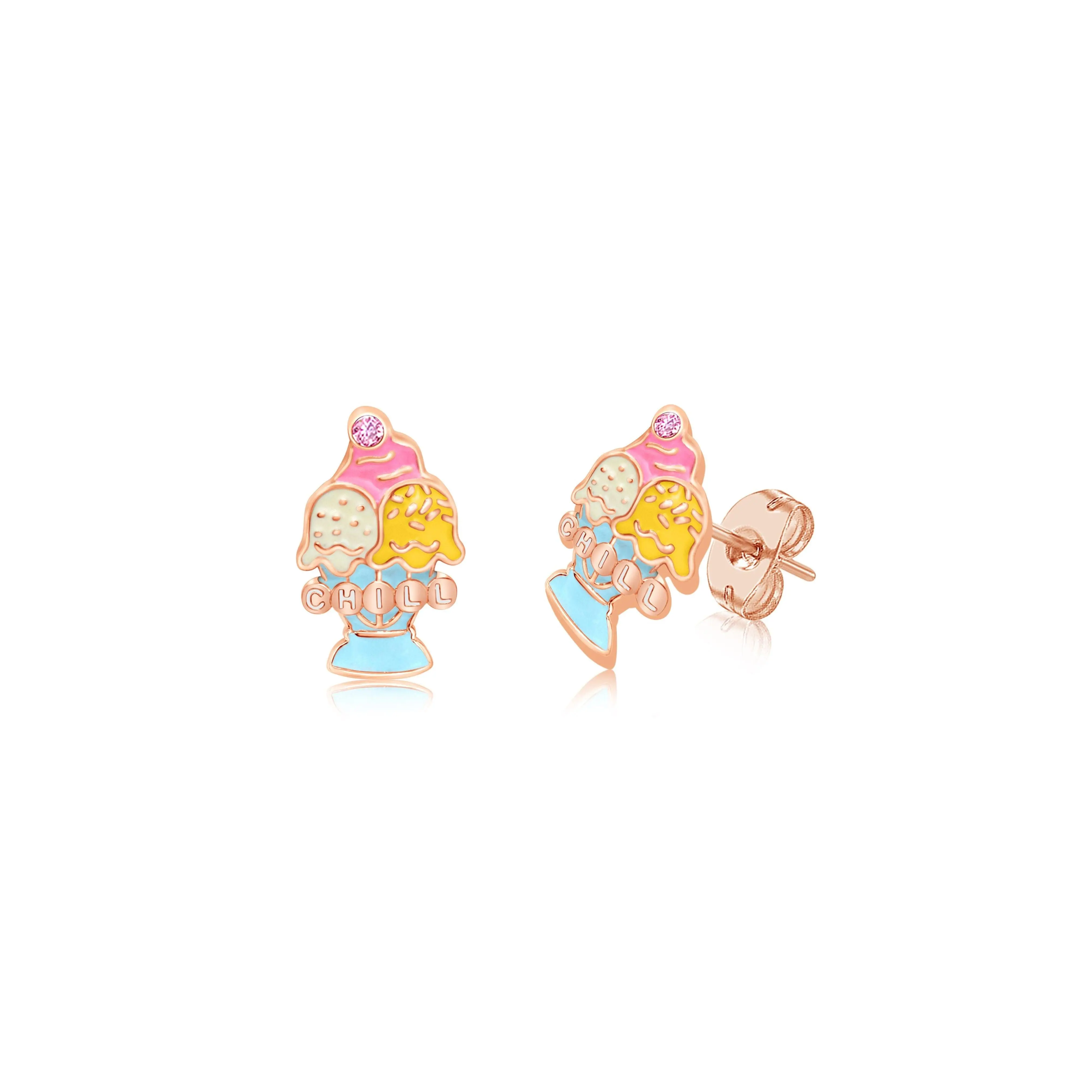 Ice cream Chill Crystal Enamel Rose Gold Plated Girl's Stud Earrings Earth2Jane