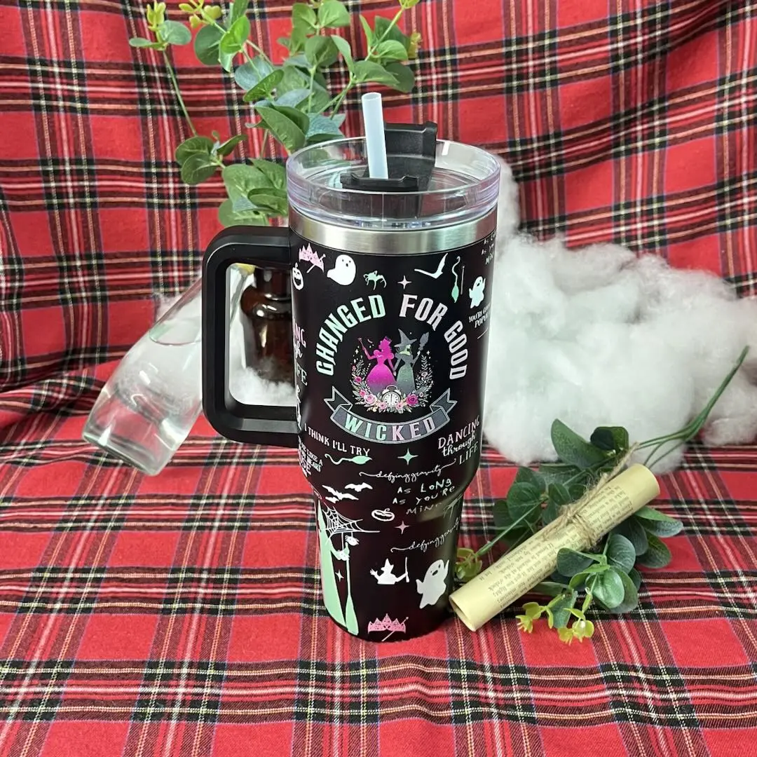 Wicked Musical Tumbler 40oz, Changed For Good Travel Mug, Defying Gravity Cup, Broadway Theater Gift, Witchy Green Pink Drinkware