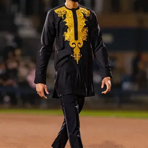 Travis Black and Gold Embroidered Co-ord Pants Suit Set for Men - Fashionable Menswear - Suits