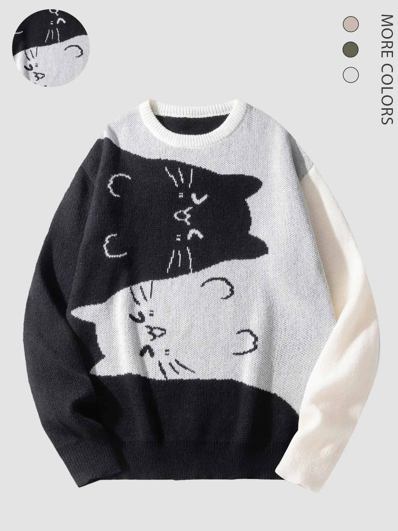 Men's Fall Winter Cat Pattern Sweater, Casual Fitted Round Neck Knitwear, Soft Warm Skin-Friendly Fabric, Unisex Daily Wear, Winter Warm Pullover