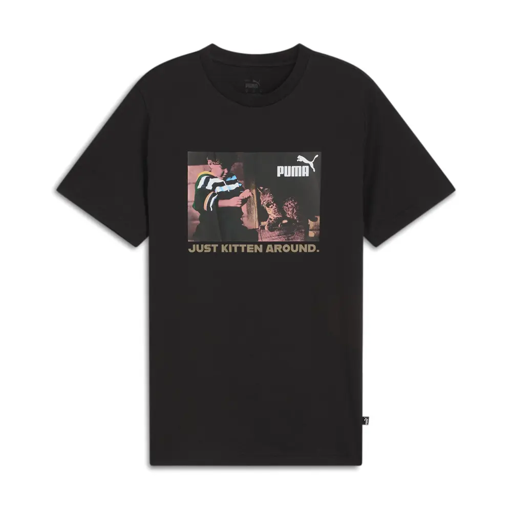 PUMA Mens Kitten Graphic Crew Neck Short Sleeve Casual Tops Casual - Black