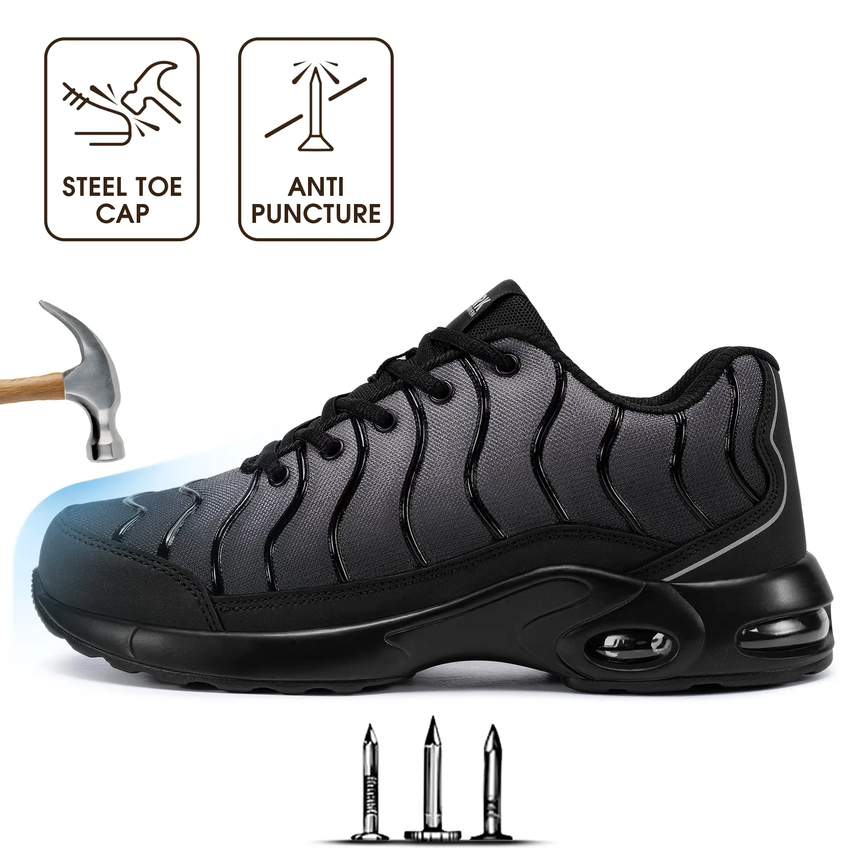 Men's Lightweight Steel‑Toe Safety Work Sneakers, Anti‑Puncture, Non‑Slip, Breathable Mesh, Cushioned Ankle Collar, Suitable for Construction & Carpentry #TikTokShopBackToSchool #safety shoe men #steel toe shoes men