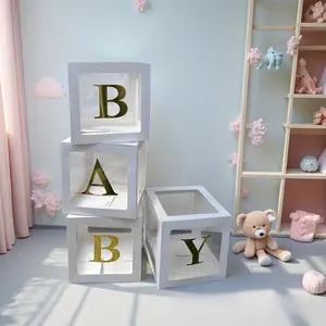 1 Set White Balloon Boxes with 3/4 Gold Letter Balloon Boxes, Ideal for Birthday, Gender Reveal, Wedding and Proposal Scene Decorations