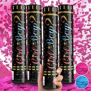 Gender Reveal Confetti  Cannon Biodegradable  Boy Blue  Girl Pink Gender Reveal Poppers - He or She What Will it Bee  Shower  Party Decorations Supplies Confetti Sticks (4 Pink)