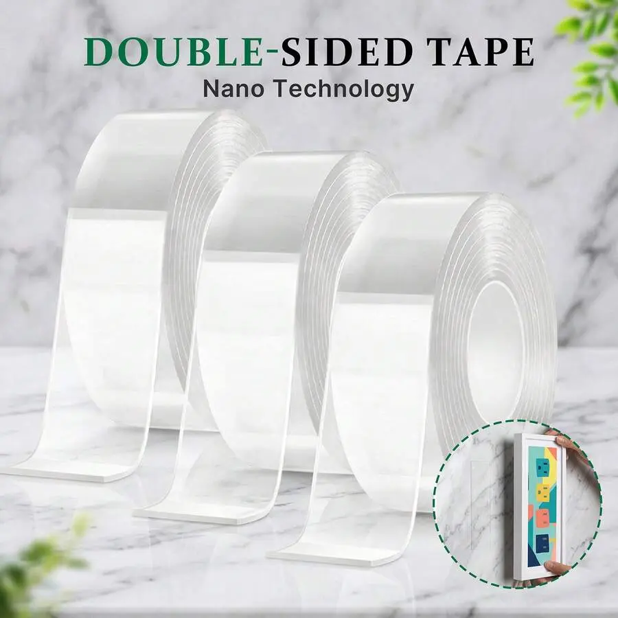 3 Pack Heavy Duty Double Sided Tape| Adhesive Nano Traceless Sticker| Multi-Purpose, Removable & Washable, Suitable For Home, Office & Car| No Trace Reusable Waterproof Adhesive Tape
