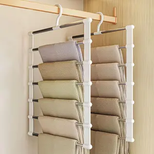 Pants Hangers Space Saving Up to 80%,2 Packs Cloud Ladder Pants Hangers for 12+ Pants Leggings Scarves Ties Dorm Room Essentials Closet Organizers and Storage Hangers for Clothes