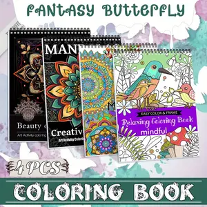 Adult Coloring Books - 4pcs Mandala Themes, Colorful & Vivid Designs for Beginner-Friendly Drawing, High-Quality Thick Paper, Leisure and Entertainment, A4 Spiral Bound, Easy to Create, Perfect Gift for Christmas, Ramadan, Valentine's Day & New Year