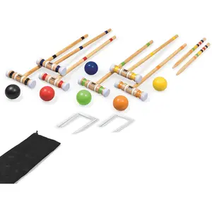 Croquet Set for 6 Players - Includes 6 Mallets, 6 Balls, 2 Stakes, 9 Wickets, Storage Bag, Suitable for All Ages, Ideal for Outdoor Lawn Backyard Games