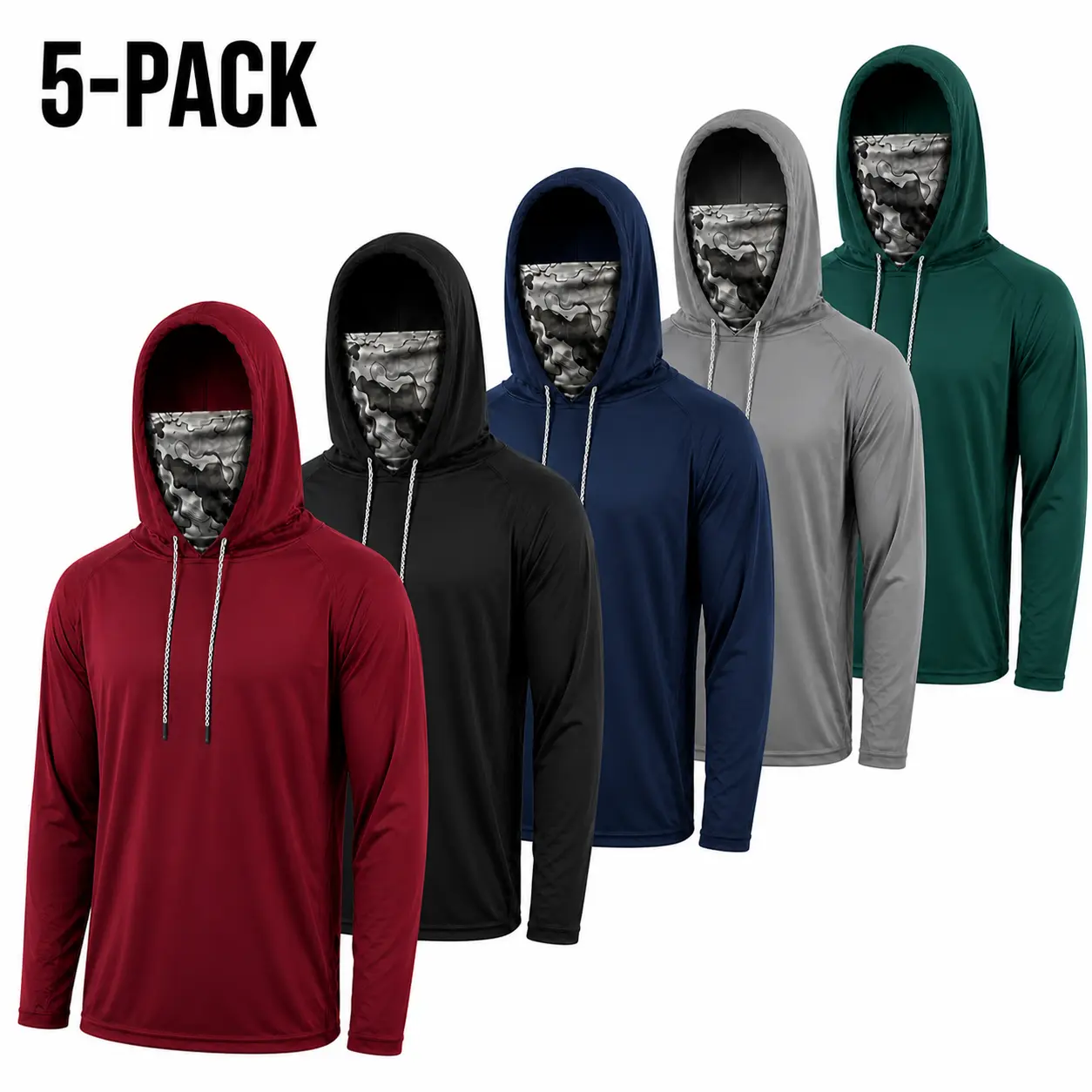 Men's 5-Piece Hooded Landscaping Wear Collection Featuring Deep Red, Integrated Camo Face Cover and Lightweight Long Sleeve Pullovers for Yard Work dream hoodies