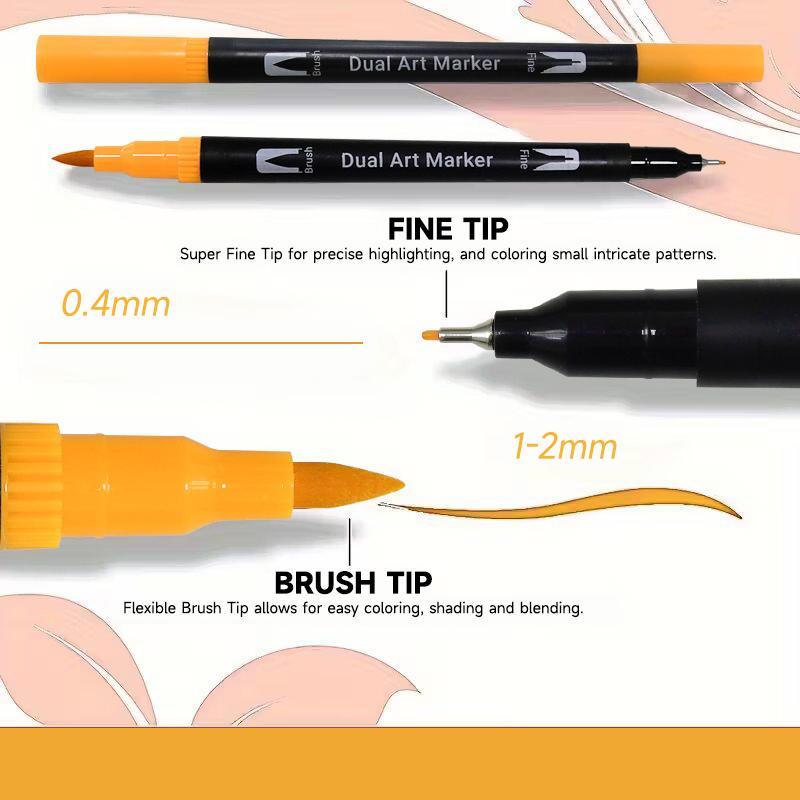 24 Color Aesthetic Dual Tip Markers, Brush & Fine Pen Set for Bullet Journaling, Calligraphy & Planner