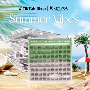 KEYYOU Aurora Single Length DlY Lash Cluster Invsible Band Natural 8mm 10mm 12mm 14mm 16mm Waterproof Long-Lasting Eyelashes Extensions 80pcs C Curl Easy to Use for Flawless Look  #Summervibes