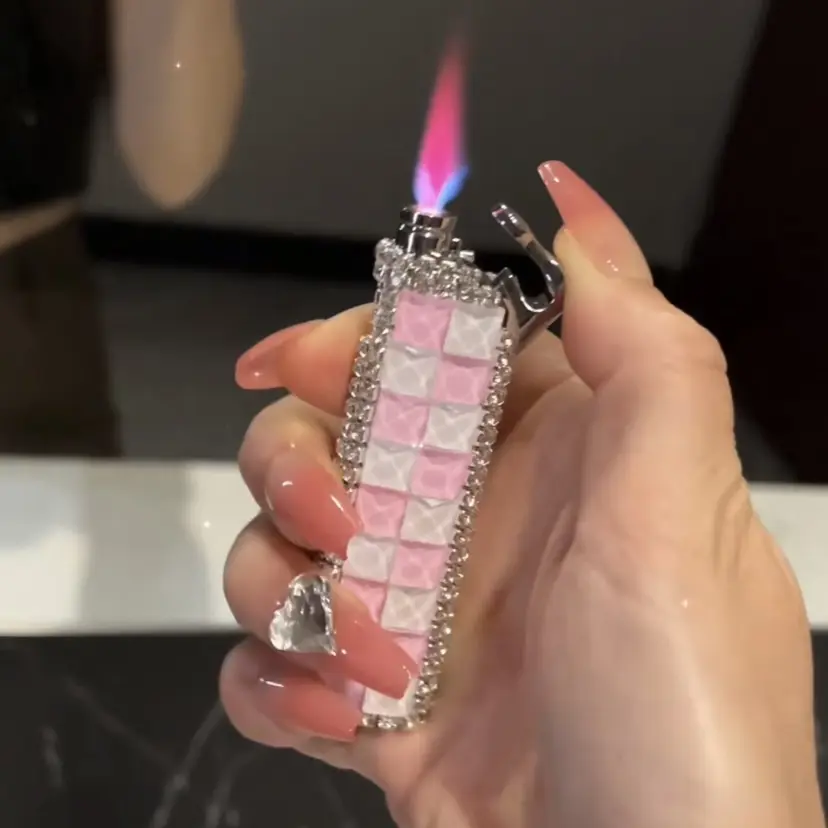 Rhinestone Windproof Lighter, Pink White Black Bling Crystal Inlaid Lighter, Rechargeable Portable Decor Lighter, Luxury Gift for Women, Gas Not Included