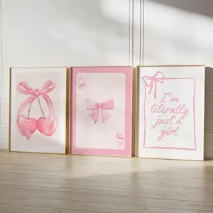 Trendy Pink Bows Wall Art Set of 3 Preppy poster College Apartment Decor Bows Print Coquette Room Decor Girly Wall Art DIGITAL| Frameless Poster