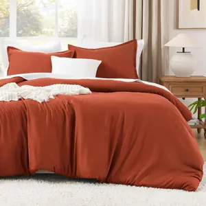 Comforter King Size Burnt Orange, 3 Terracotta Boho Lightweight Fluffy Comforter, Rust (104x90In Comforter  2 Pillowcases)