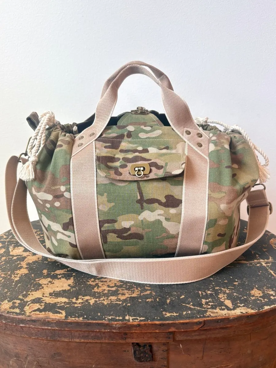 Mini Cross-Body Duffel Bag in Faded Camo w/ Cream Webbing