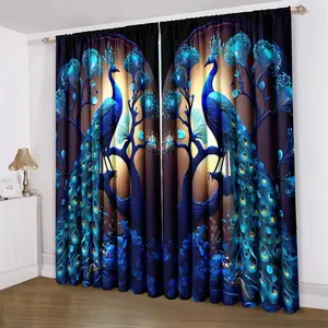 Peacock Pattern Curtain, 2 Counts/set Modern Art Window Curtain, Home Decorative Curtain for Living Room Bedroom Study Room, Home Decoration Curtain