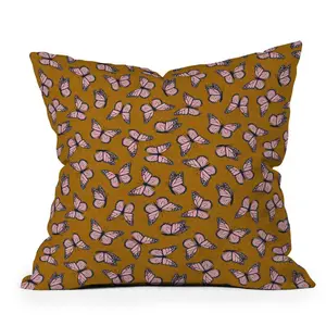 Deny Designs 26"x26" Little Arrow Design Co. Monarch Butterflies Outdoor Throw Pillow Pink/Brown