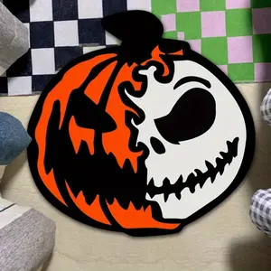 Creative Halloween Pumpkin Plush Bedside Mat, Soft Living Room Carpet, Unique Indoor Decor, Cozy Sofa Tea Table Rug, Home Decoration, Round Rug
