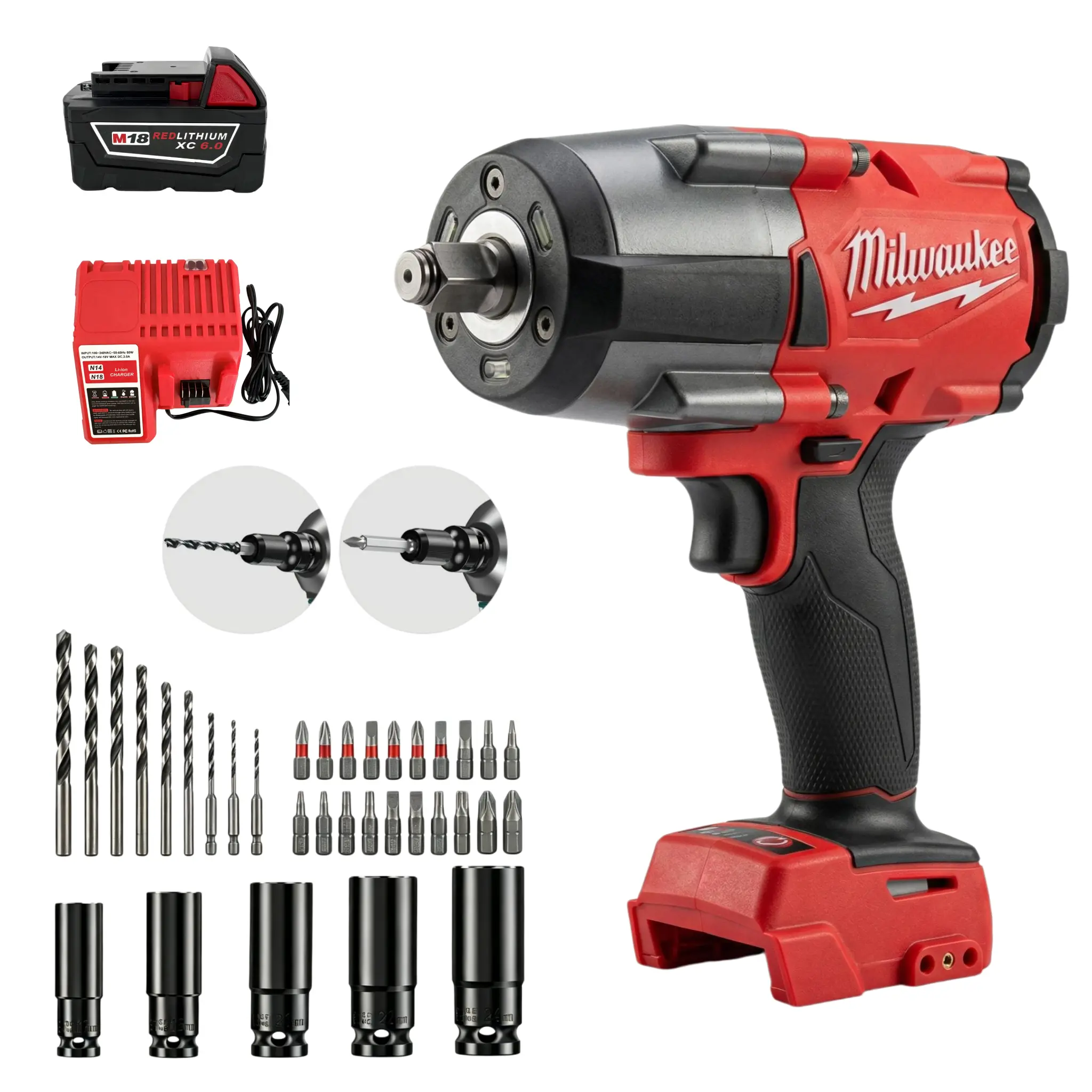 Milwaukee M18 FMTIWF12 18V 1/2" Brushless Cordless Tool, Heavy Duty Lug Nut Remover For Auto Repair, Garage Mechanics & Construction, M22 Bolt Fastening Power Tool equipment high torque impact