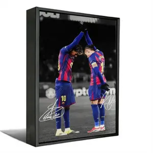 Sport Wall Art, Barcelona Lamine Yamal & Raphinha Celebration Poster, Football Soccer Icon Printing, Canvas Prints, Blue Red Black White Canvas Decoration Items, Living Room & Office Aesthetic, Perfect Gift For Football Fans, Framed