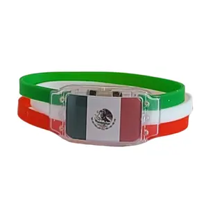 Mexico National Colors Silicone Bracelet with Plastic Flag - Durable & Comfortable Accessory for Adults, Perfect for Sports Activities or Events, Unisex