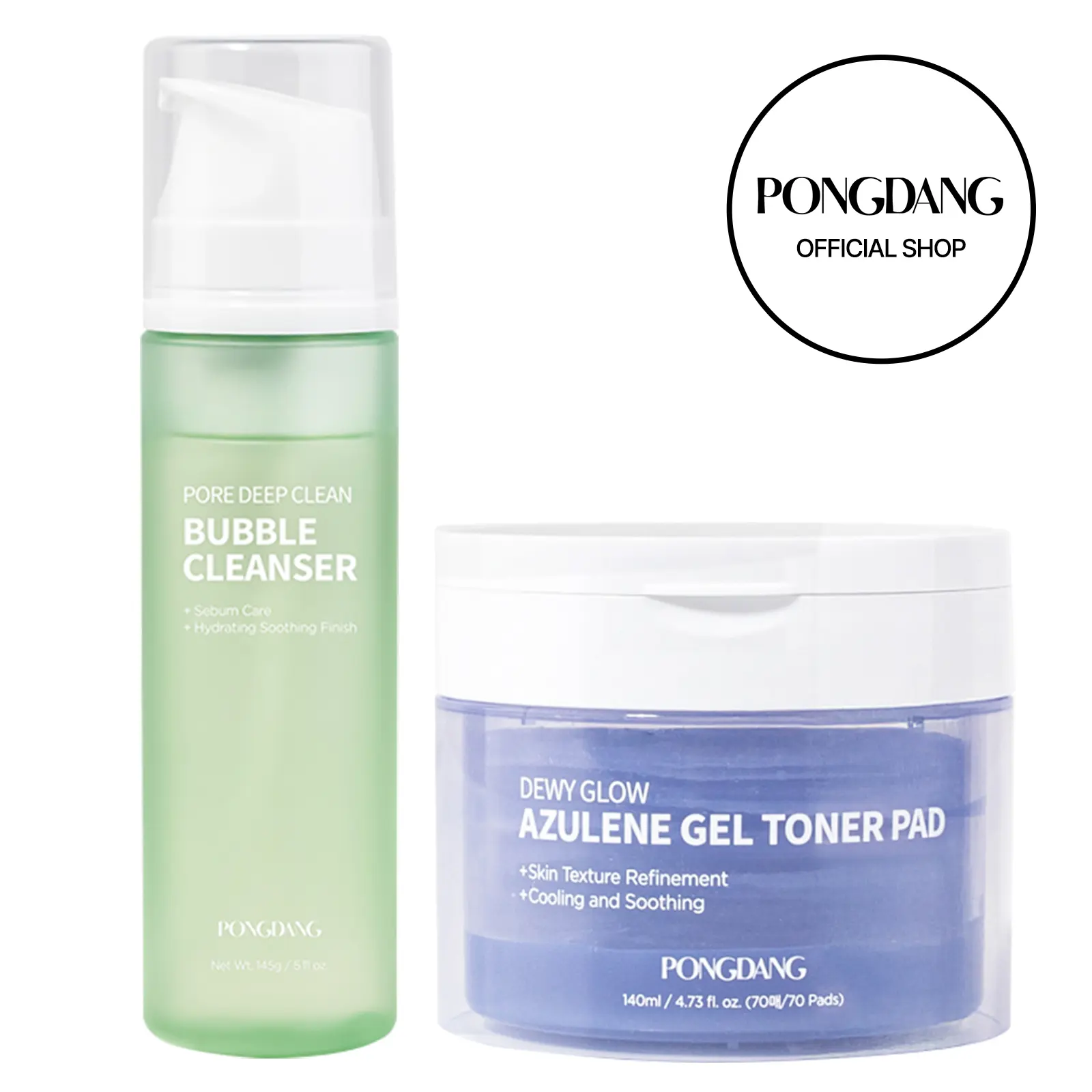 [PONGDANG] Fresh Reset Duo: Azulene Gel Toner Pad & Bubble Cleanser | Cooling Calm & Sebum Control | Soothing & Hydrating Routine | Korean Skin Care