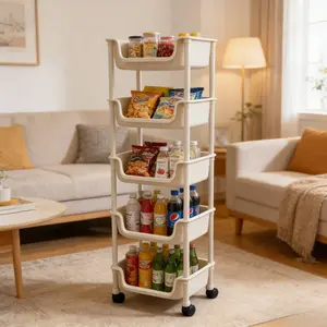 5-Tier Storage Cart — Shelving Unit with 4 Wheels — Bedroom & Living Room Organizer — Mobile Rack with Swivel Casters — Bathroom & Dormitory Storage — Household Storage Shelf