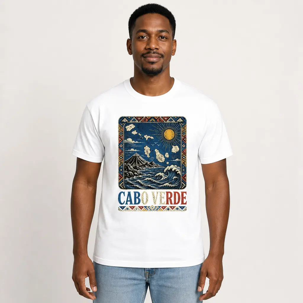 Women's CARPESUN Traditional Round Neck Short Sleeve T-Shirt - 220GSM Combed Cotton, Thick Classic Fit Breathable Unisex Wear, West Africa Heritage Island Volcanic Graphic Surf Travel Souvenir Top