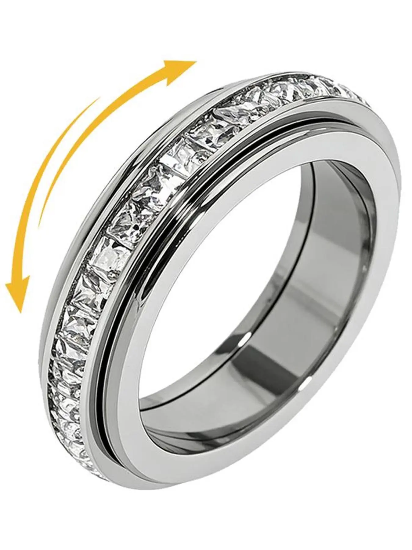 1PC Rotatable Anxiety Ring with Cz Gemstone, Stress Rings, Titanium Steel Rotating Decompression Finger Ring for Men and Women, Unisex Stress Relief Fidget Toy, Wedding Promise Gift, Fashion Promise Ring, Couple Ring