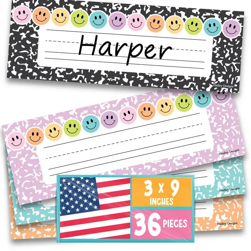 Hadley Designs Classroom Labels for Student Desks, Set of 36 Name Tags for Preschool Kindergarten 1st-3rd Grade Teacher Supplies